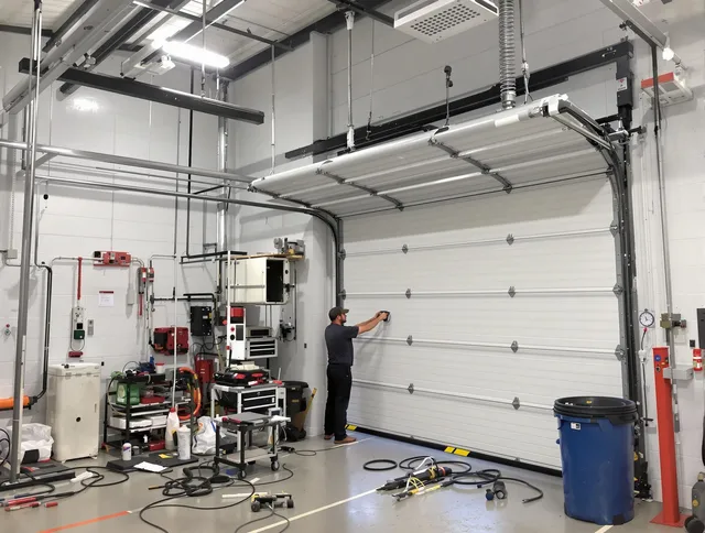 Lake Elsinore Garage Door Repair certified technician performing commercial door repair at a Lake Elsinore business facility