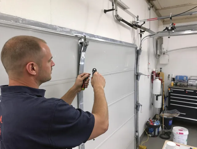 Before and after garage door dent repair by Lake Elsinore Garage Door Repair in Lake Elsinore