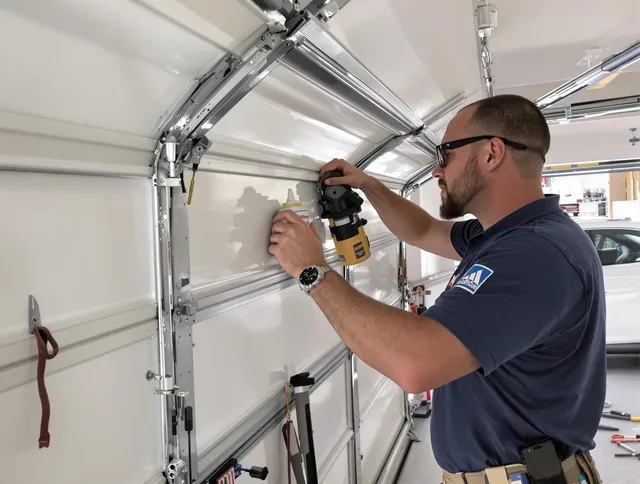 Lake Elsinore Garage Door Repair technician quieting a noisy garage door in Lake Elsinore