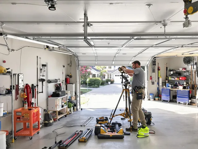 Lake Elsinore Garage Door Repair specialist performing laser-guided track alignment in Lake Elsinore